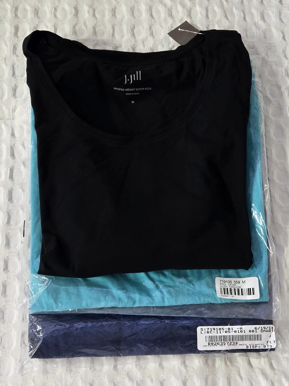 (3) J. Jill Women's Whisper Weight Scoop Neck Top - Black-Navy-Turquoise